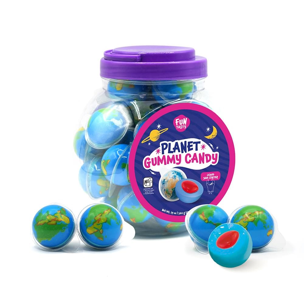 Earth Planet Gummy Balls - 19 Oz Jar (30 Count) - Strawberry Jelly Filled Gummies - Individually Wrapped Gummy Candy - Space Candy - Earth Gummies for Goodie Bags