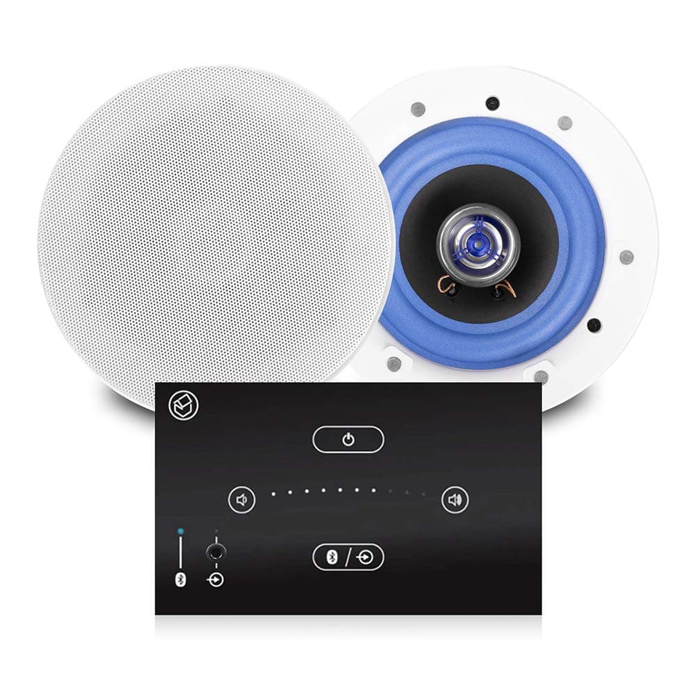 Power Dynamics Systemline E50 Bluetooth Ceiling Speaker System with Wall Amplifier and 2x ESCS5 5.25" Coaxial Flush Speakers – Home Audio Kit, Touch & Gesture Control, AUX, Alexa Compatible