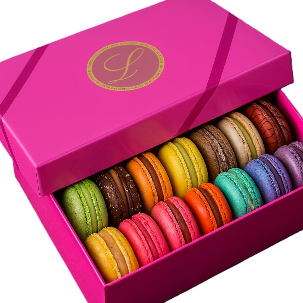 Leilalove Macarons - Mademoiselle de Paris - Collections of 15 - Gift box varies in color Macarons are packed individually for maximum freshness/damage prevention Free Enclosure card with your message