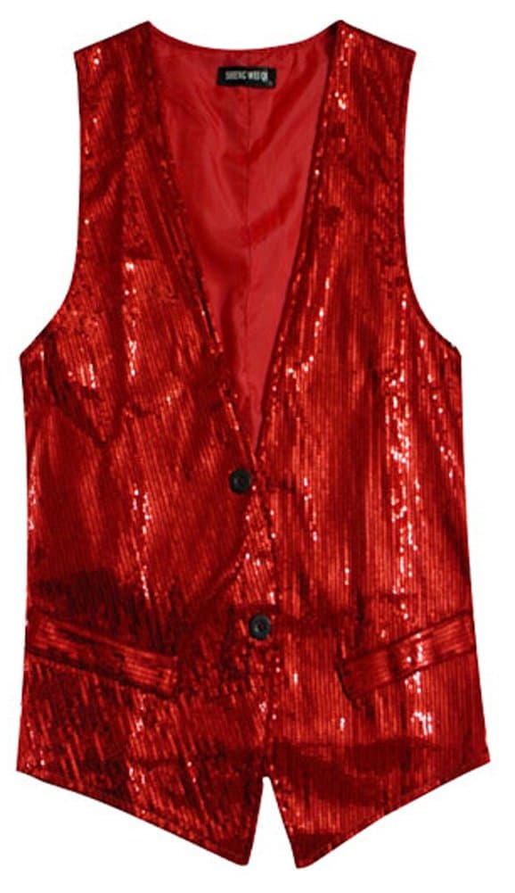Izacu Mens Stage Cosplay Waiter Show Sequins Dance Vest Waistcoat Gilet (UK L(Asia XXL), red)