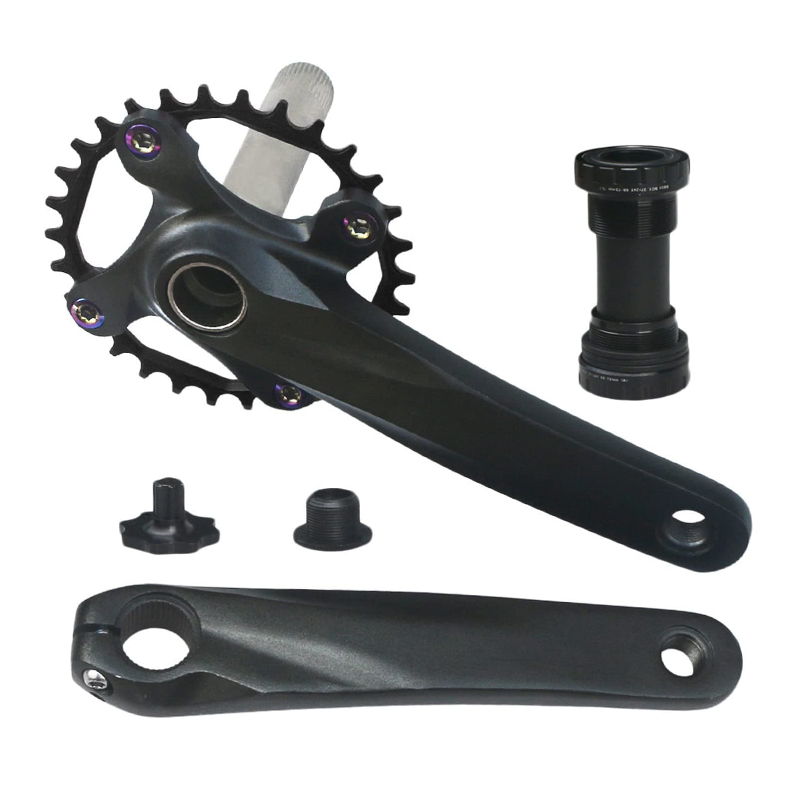 TXTRADE Bike Crank Arm Set 170mm 104 BCD with Bottom Bracket Kit, Single 4 Point Chainring Spindle Integrated 2 Piece Crankset with Hollowtech BB(4 Color 30T-42T)