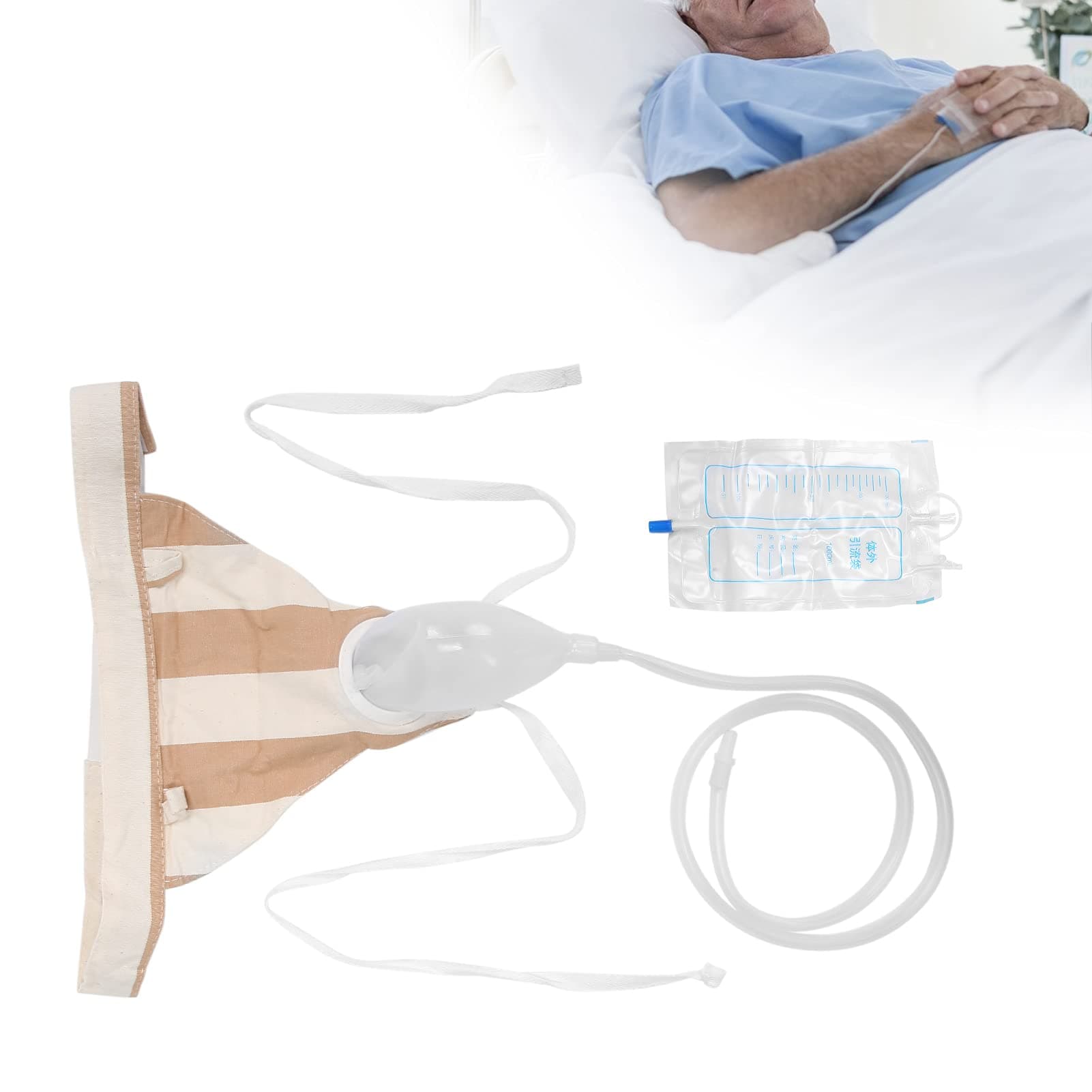 Silicone Urine Collector with Urine Catheter Bag, Men Male Elderly Reusable Wearable Urine Collection Drainage Bag