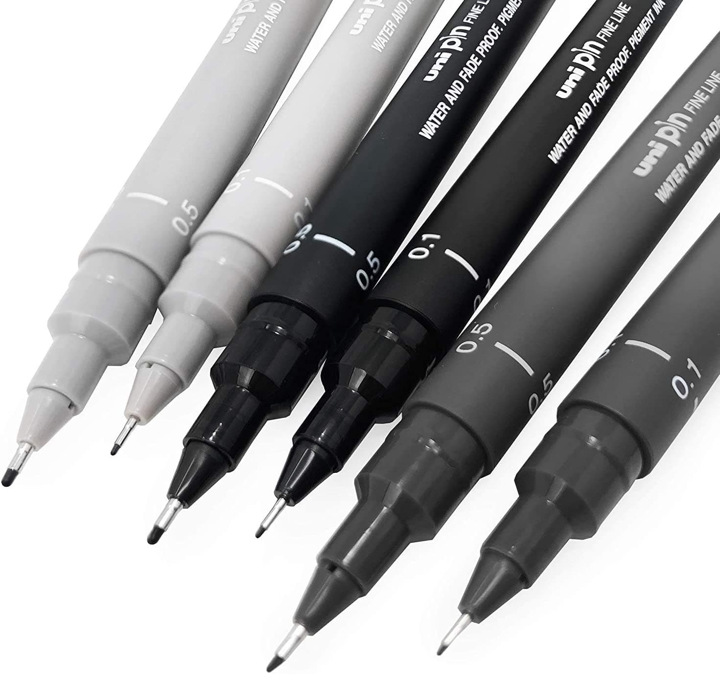 Uni Pin Fineliner Drawing Pen - Grey Tones - 0.1/0.5mm (Pack of 6)
