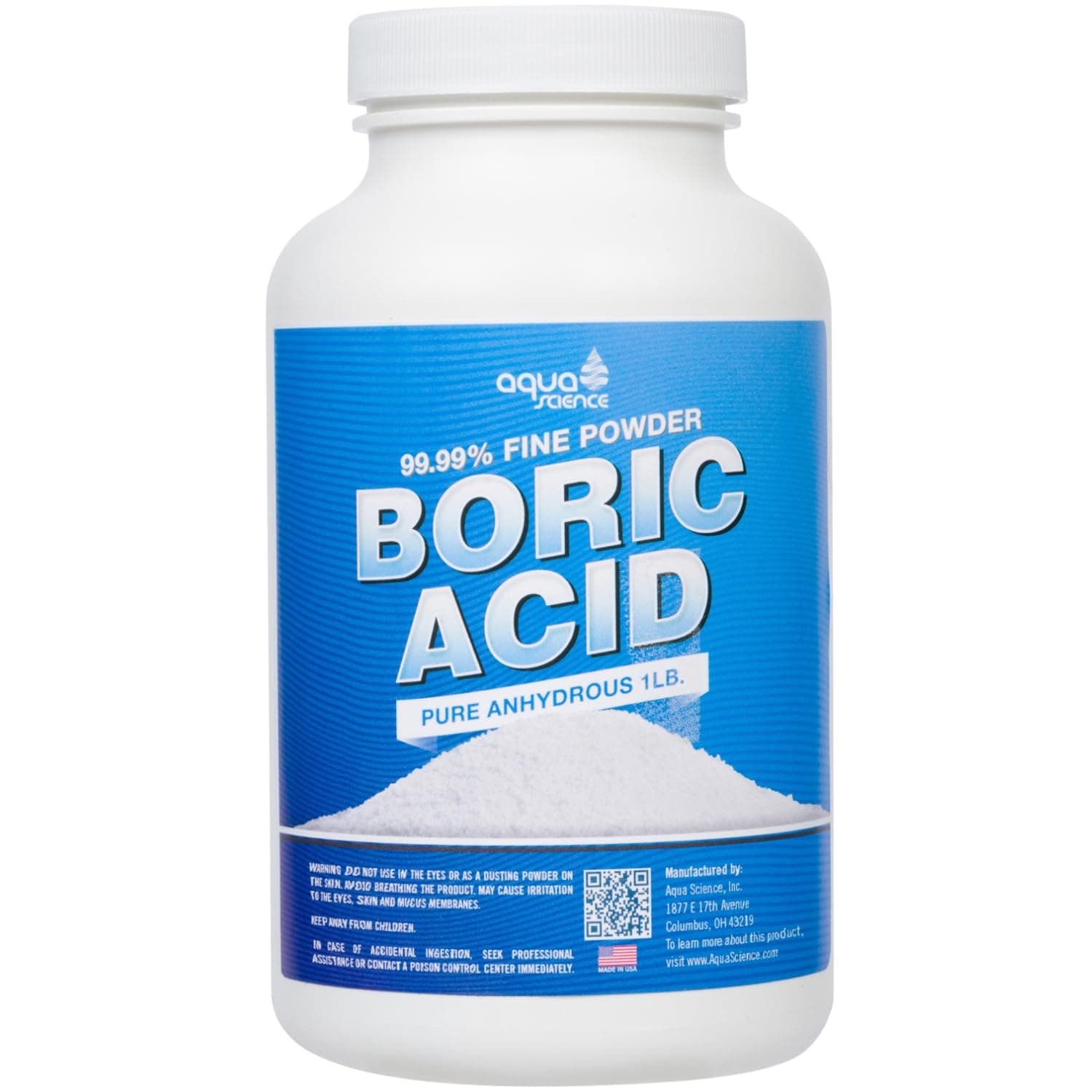 Aqua Science Boric Acid Powder - 1 Pound, 99.9% Industrial Grade Strength Fine Powder - Multipurpose Boric Acid Cleaner for Kitchen, Sink, Wash, Stain Remover, Odor Eliminator - Made in the USA since