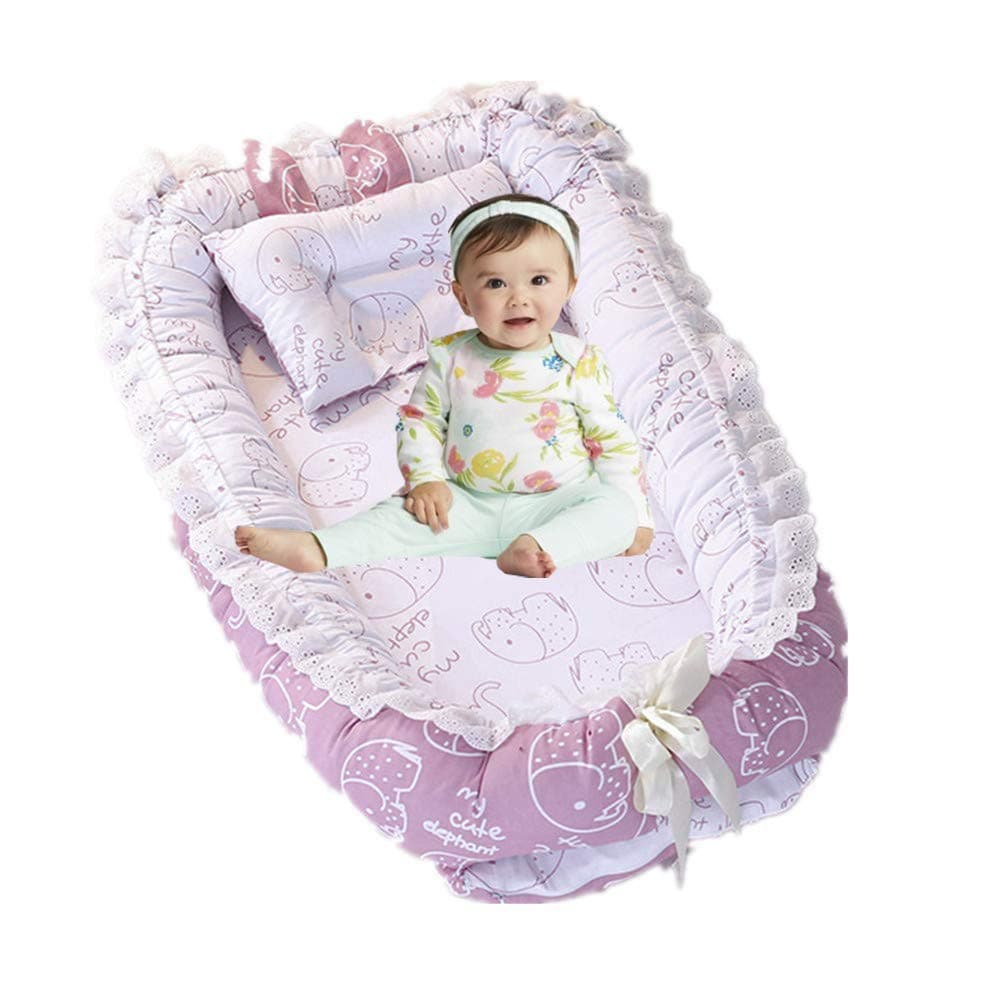 Brandream Baby Nest Bed Elephant Baby Lounger Portable Newborn Bassinet Crib for Travel/Bedroom Perfect for Co-Sleeping (Pink Elephant) 100% Cotton Breathable