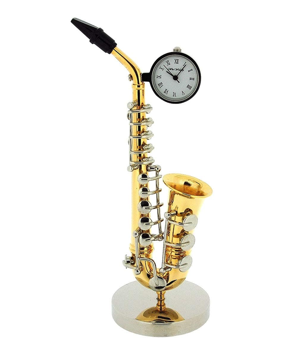 W M WIDDOP Miniature Saxophone Two Tone Ornament Novelty Collectors Clock 9687