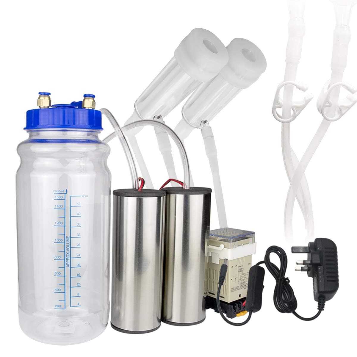 Hantop Milking Machine for Goat, Portable Electric Goat Milker Milking Machine with 2 Teat Cups, Operating Time Setting Device, 2L Milk Container, Food Grade Hose (for Goat)