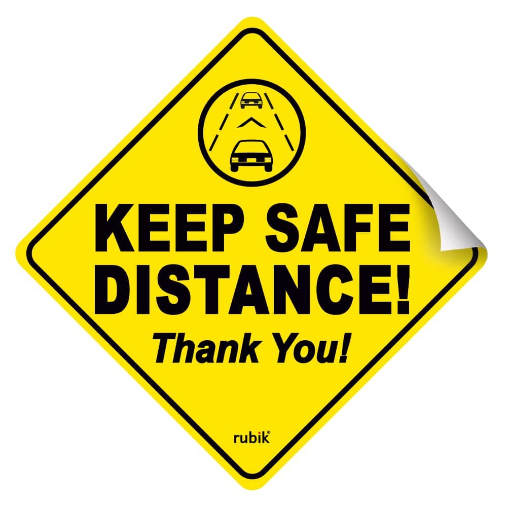 Rubik Keep Safe Distance Thank You Car Sign Self Adhesive Sticker, 2pcs Reflective Removable Anti Tailgater Sign for New Driver Baby on Board (12x12cm)