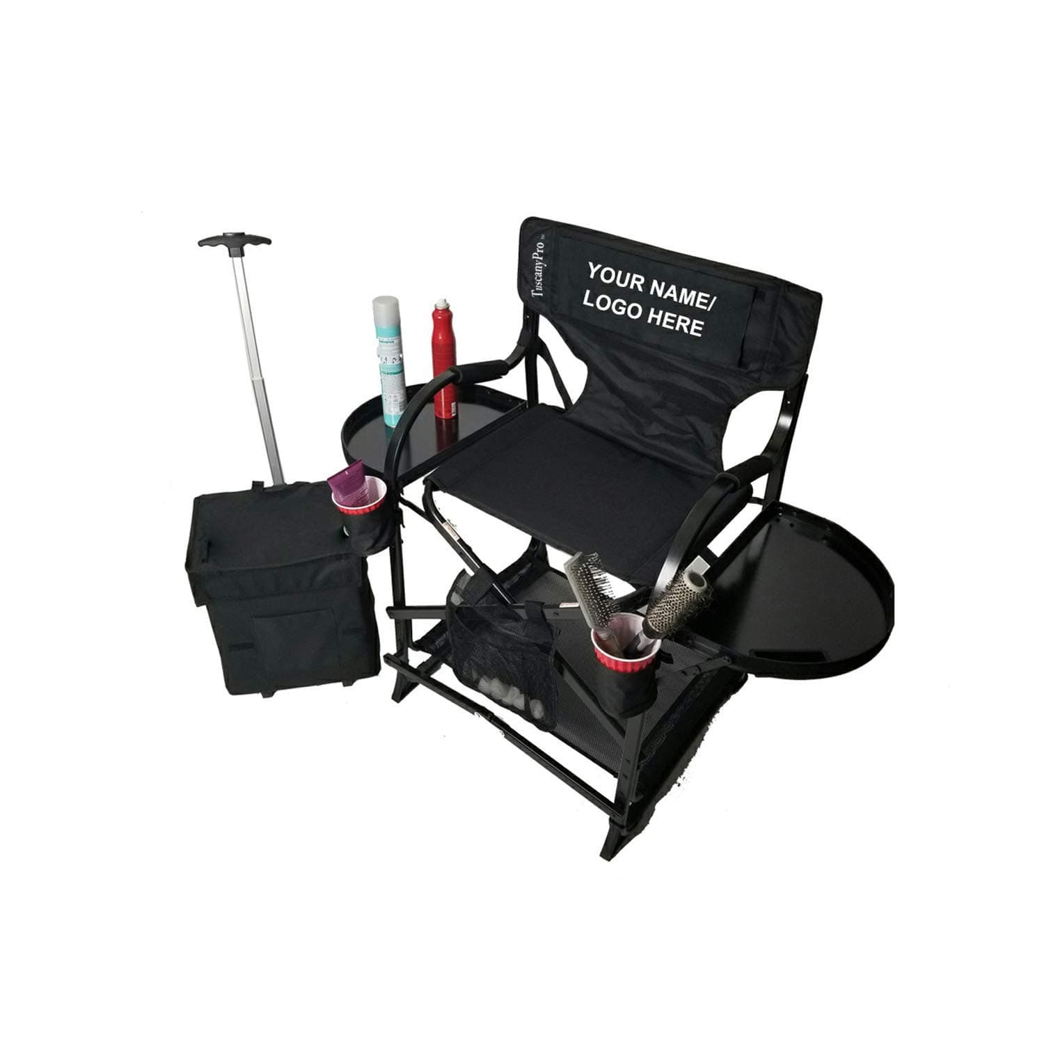 Portable Makeup Artist Chair with Storage Cart - Perfect for Makeup, Salons, Movie Sets - 29 Inch Seat Height