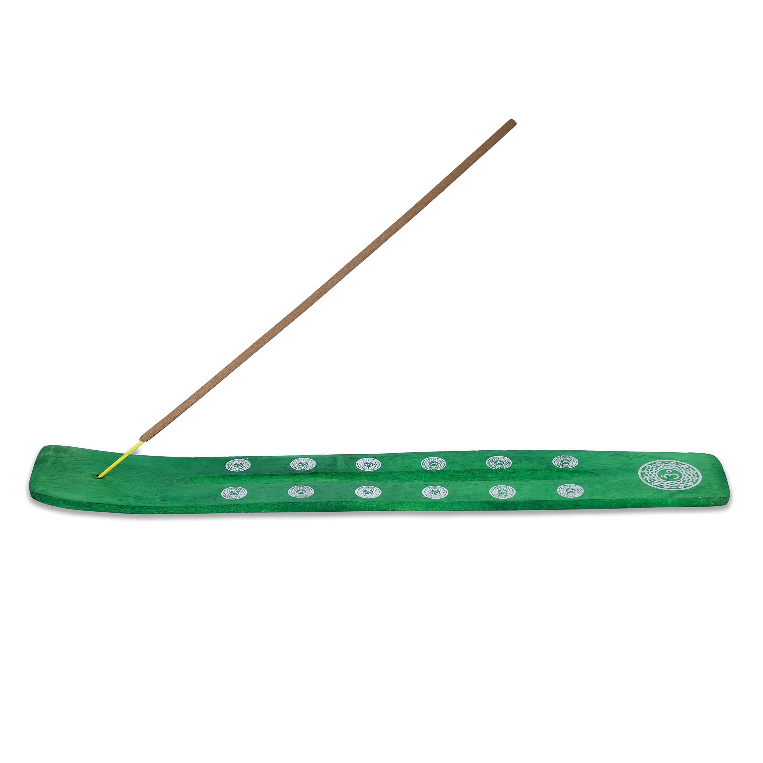Bless-International Traditional-Handmade-Burner Wooden-Incense-Stick-Holder Ash-Catcher-Stand for-Aromatherapy-Meditation-Yoga (Earth Green) 10 Inches, Pack of 1