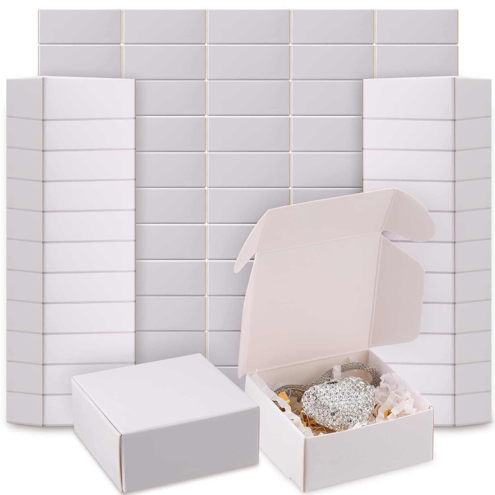 Yinkin 200 Pcs Small Kraft Paper Gift Boxes in Bulk 2.16'' x 2.16'' x 0.98'' Ornaments Mini Cardboard Boxes with Lid for Favor Earring Jewelry Bracelet(White Color)