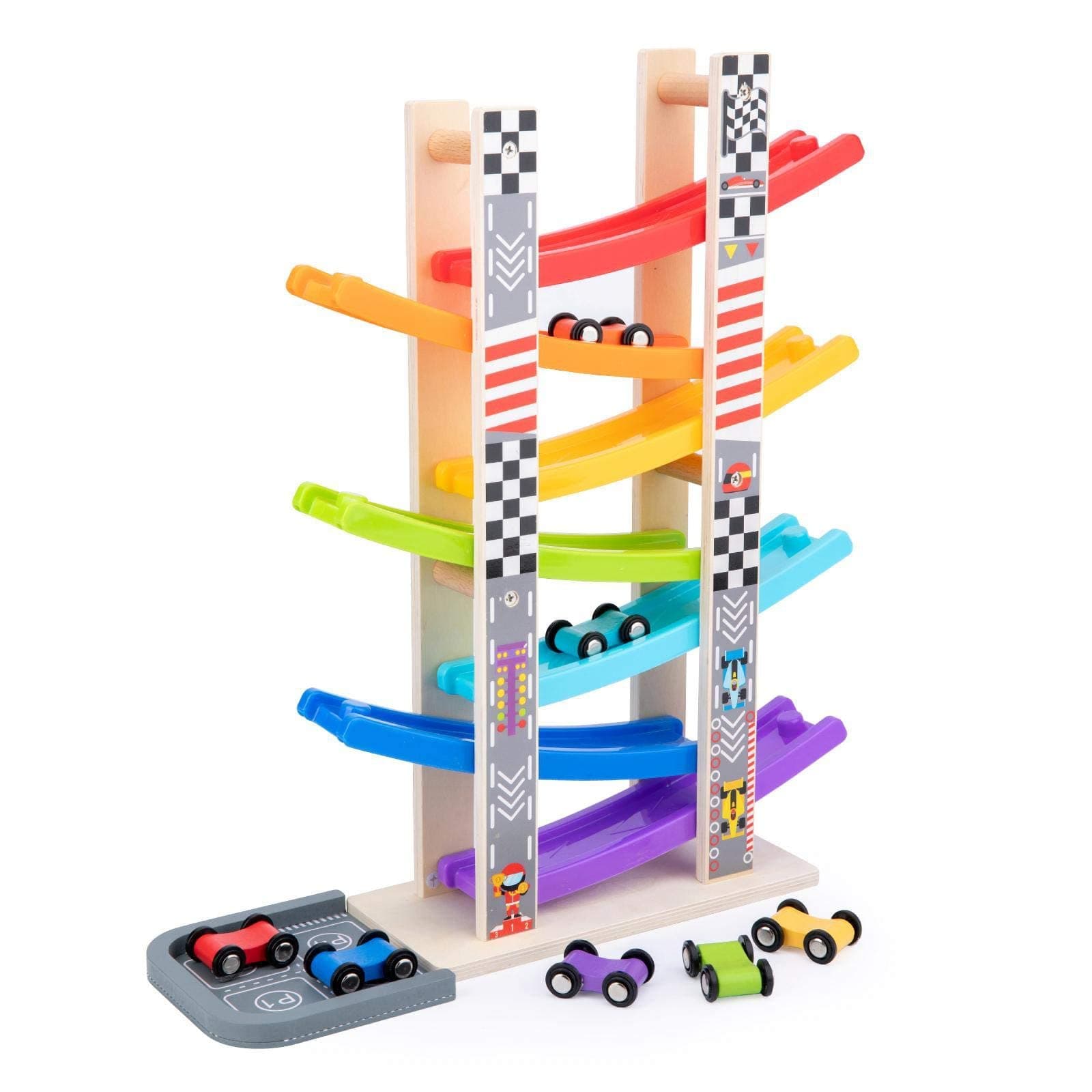 Toddler Toys for 1 2 3 Years Old, Wooden Car Ramp Racer Toy Vehicle Set with 7 Mini Cars & Race Tracks, Montessori Toys Craft Gift for Toddlers Boys and Girls
