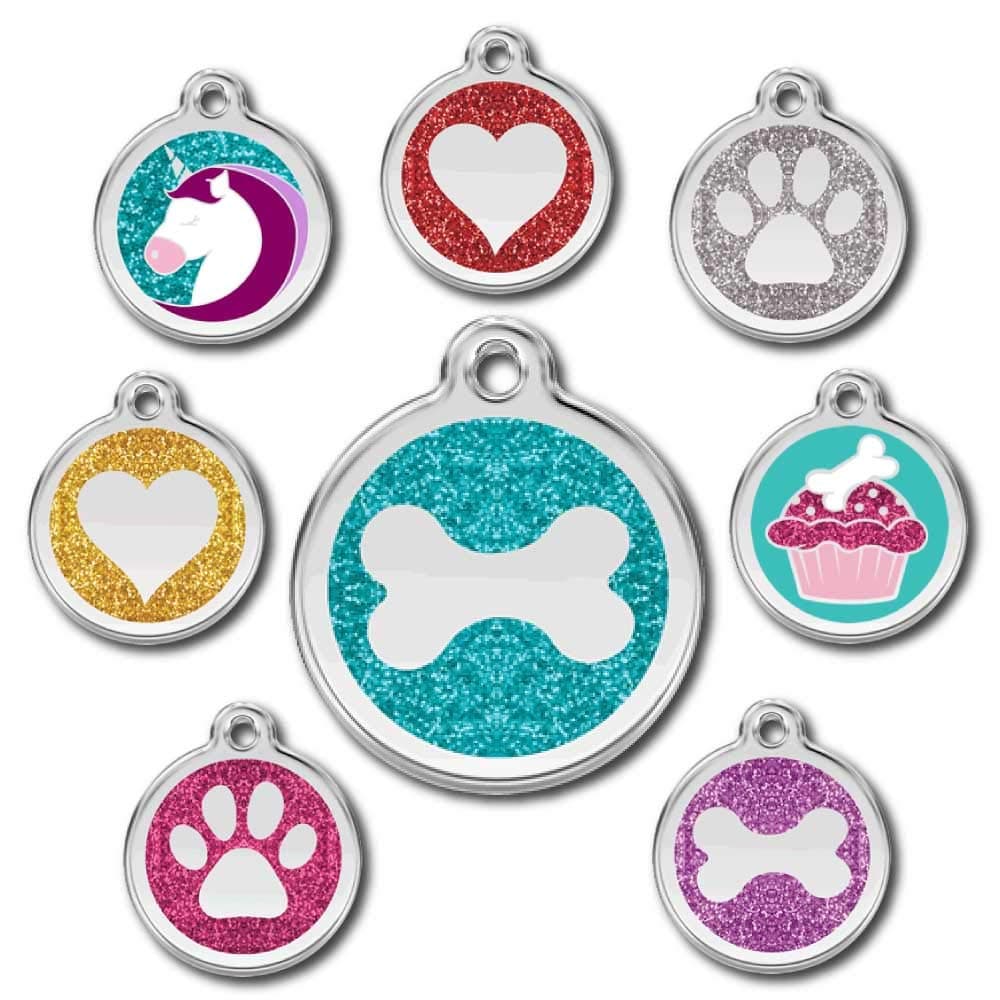 Love Your Pets Deluxe Pet ID Tags - Deep Engraved, Glitter & Stainless Steel Dog Tags - Now Selling on Amazon - Paw, Heart, Bone Pet Tags, Dog Tags, Cat Tags - Most Ship Next Day