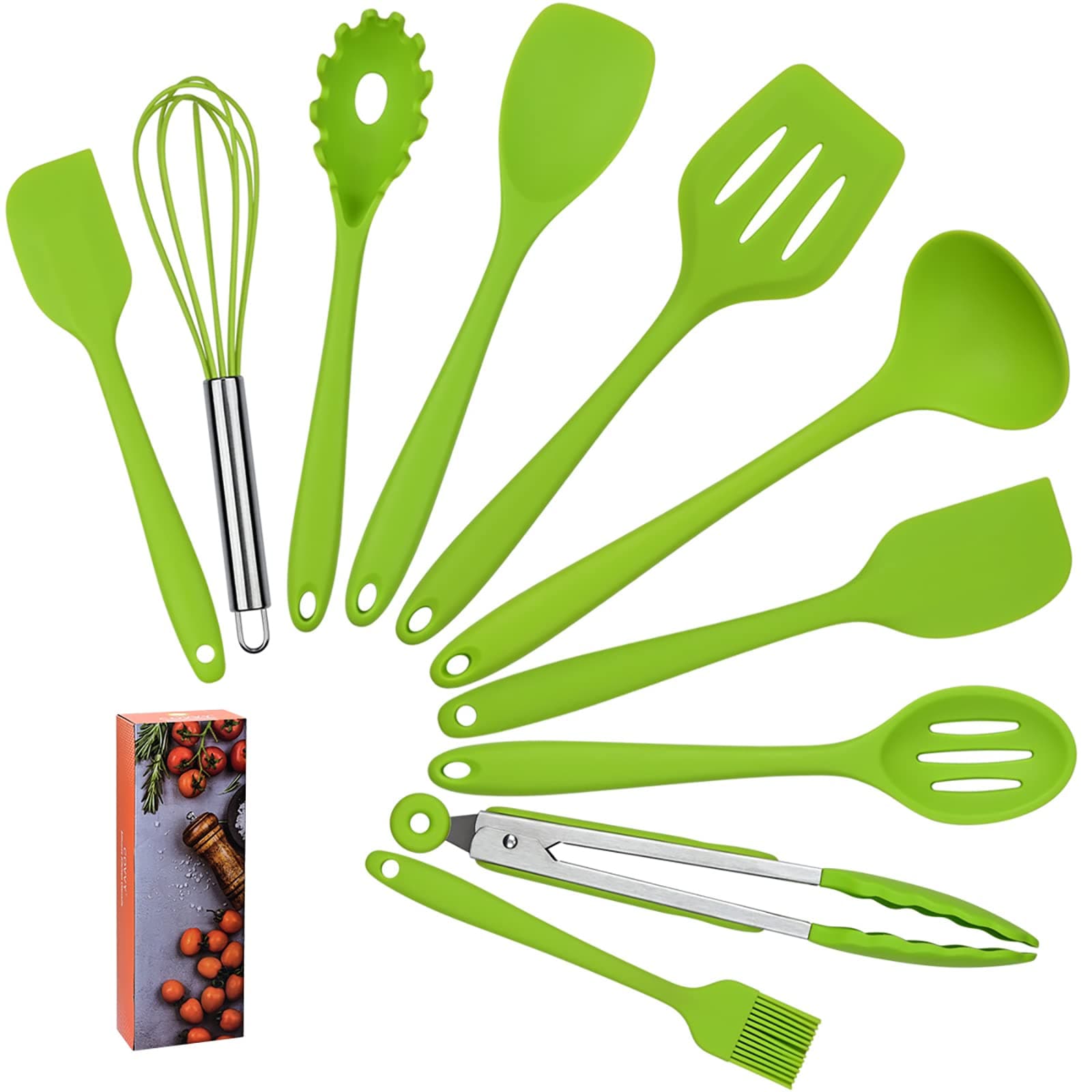 Home Silicone Kitchen Utensils Set(10 Piece) Heat Resistant Baking & Cooking Utensils Non Stick - Non Scratch Cooking Utensils Kitchen Good Helper (Green)