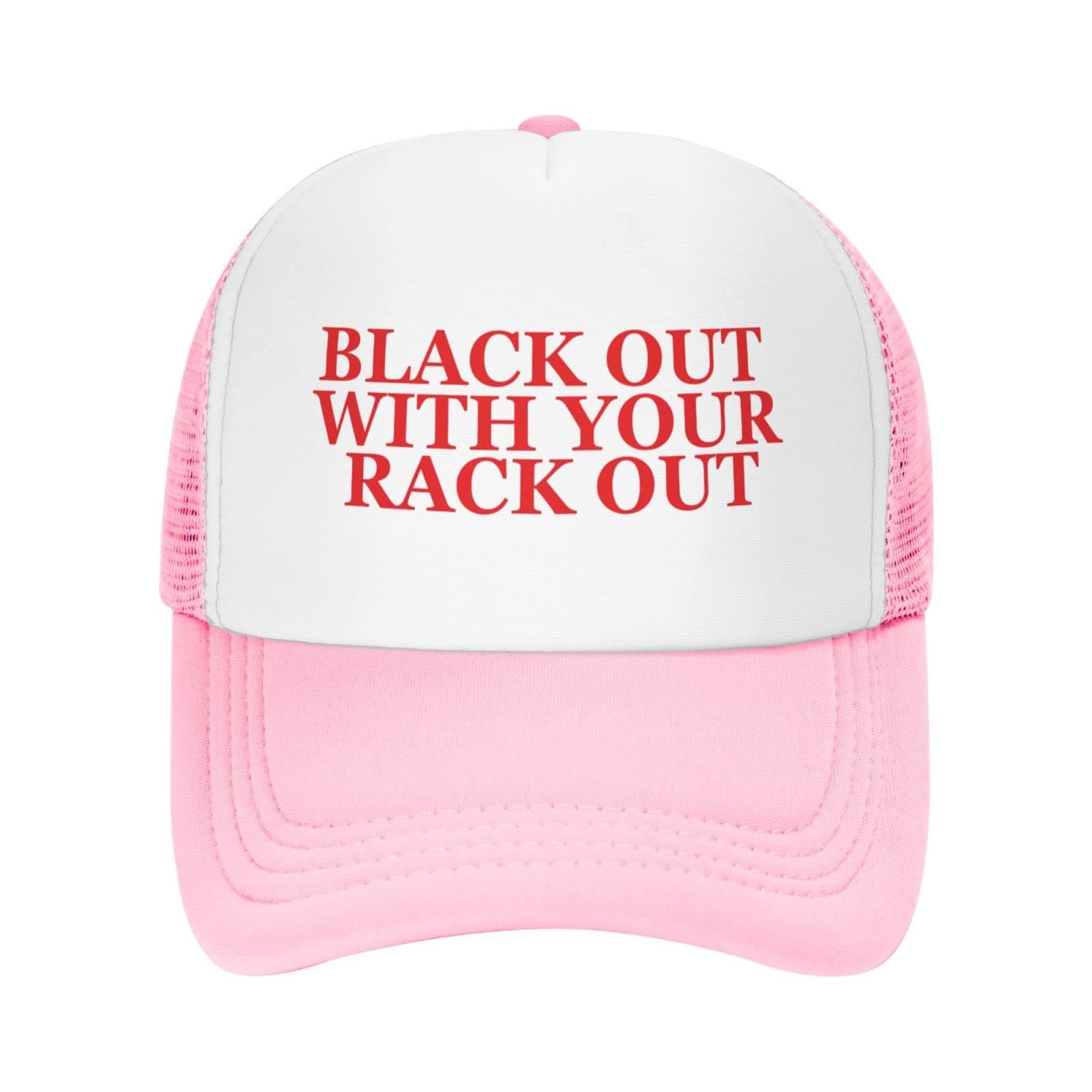 WovotiehBlack Out with Your Rack Out Hat Unisex Adult Trucker Hats Adjustable Cap for Adults Classic Fishing Caps, Pink, One size