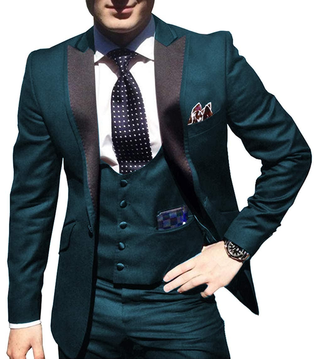 Men's Suit Slim Fit 3 Piece Tuxedos Suit Jacket Tux Vest & Trousers Set for Wedding Formal Party Suit