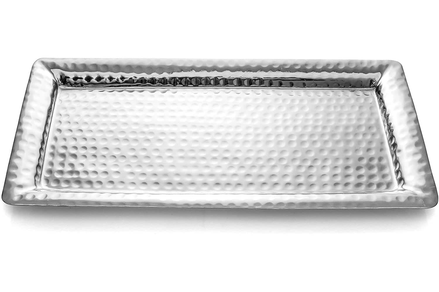 Decorative Tray – 16-Inch Hand Hammered Nickel Finish Metal Bathroom Tray Countertop, Vanity Trays Organizer, Perfume Plate for Dresser, Kitchen Countertop Large Fruit Platter