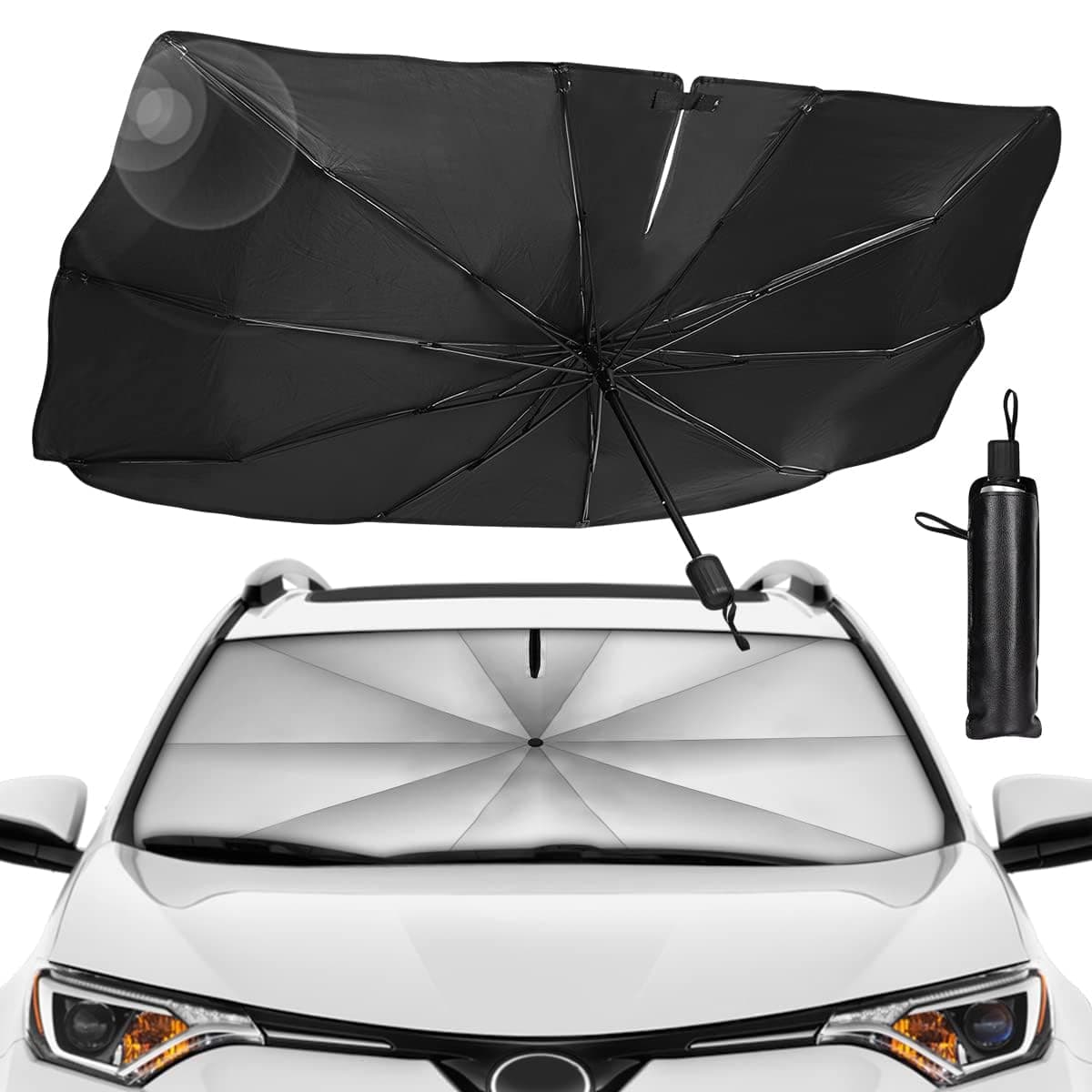 ShebSheb Car Windshield Sun Shade Umbrella,Foldable Car Umbrella Sunshade Cover UV Block Car Front Window (Heat Insulation Protection) for Auto Windshield Covers Most Cars