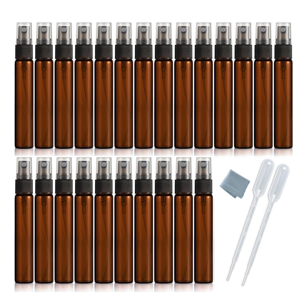 Elfenstall- 25 Pack Set 10ML Protable Refill Bulk Atomizer Spray Travel Perfume Bottle Hydrating Empty Bottle (Amber)