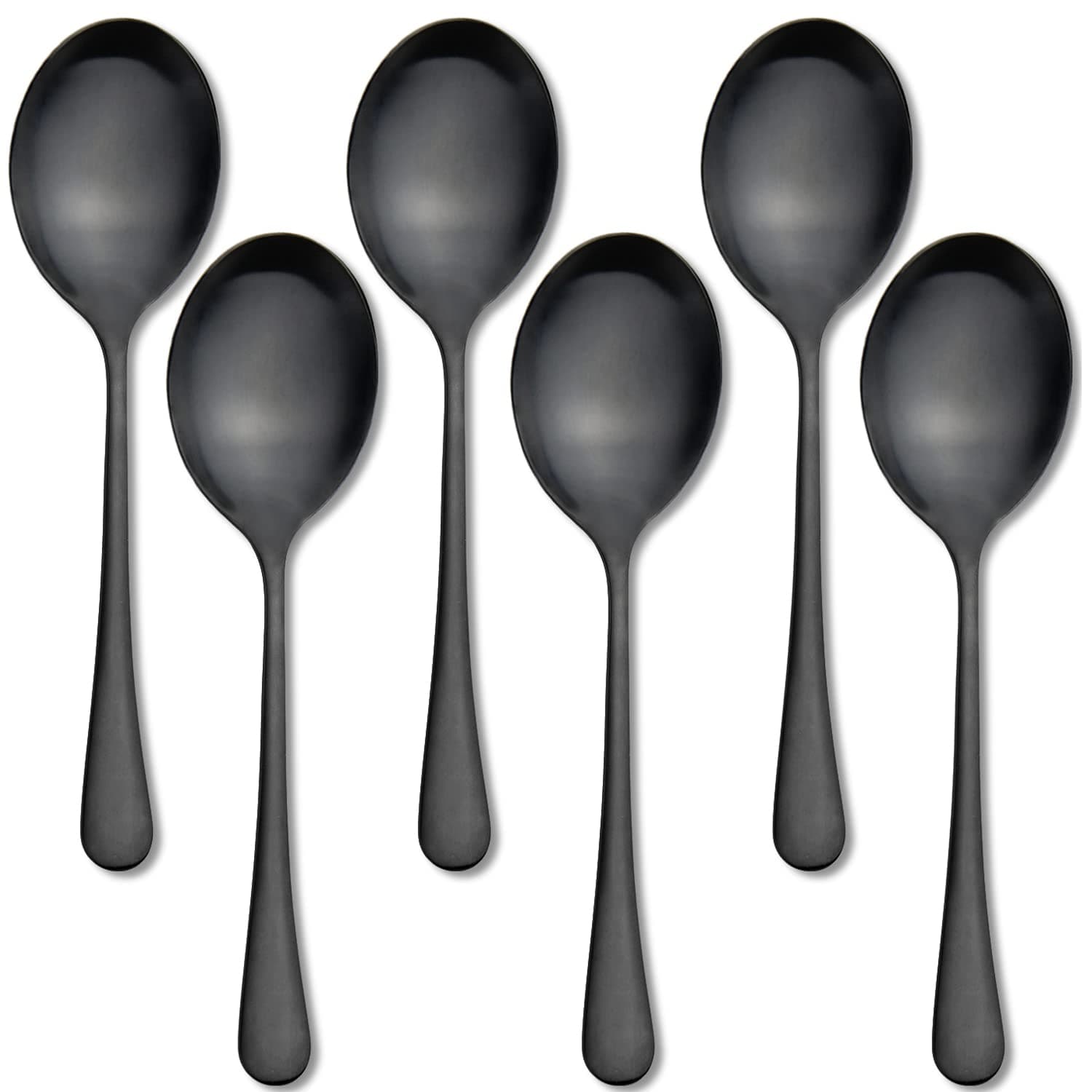 AOOSY Serving Spoons,6 PCS 10 Inches Stainless Steel Salad Serving Spoons for Parties Dinner Extra Large Tablespoons Buffet Banquet Flatware Kitchen Serving Utensil Silver Soup Spoons(Black)