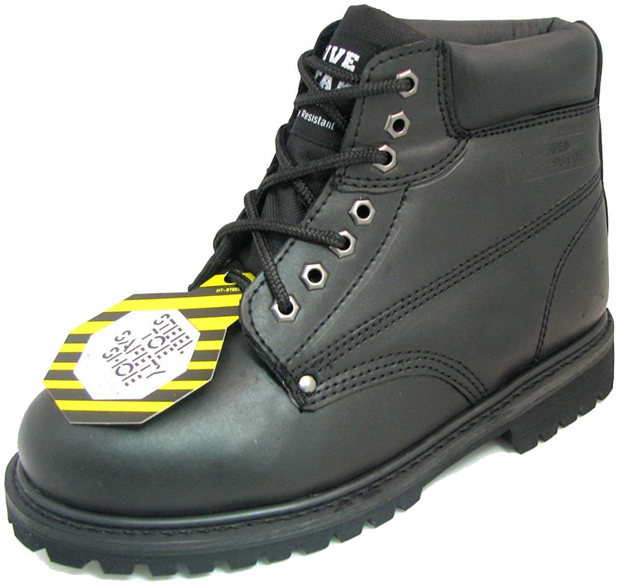 Men's Steel Toe Work Boots Black Leather 6" Lug Sole Oil Resistant Shoes