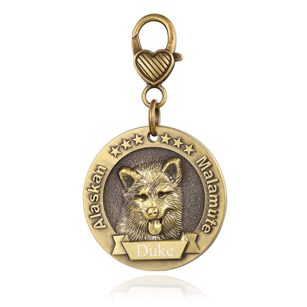 Malamute Dog Tag Personalized Alaskan Malamute 3D Effect Copper Puppy Id Dogs Name Tags Custom Engraved Memorial Identity Dog Tags for Pet Collar