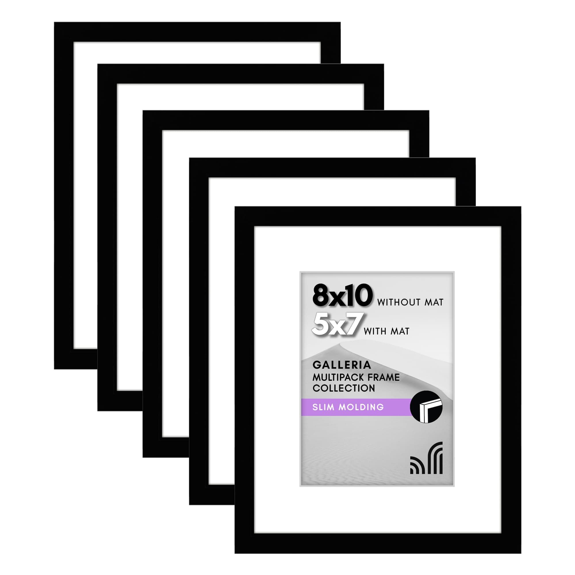 Americanflat 8x10 Picture Frame in Black - Set of 5 - Use as 5x7 Picture Frame with Mat or 8x10 Frame Without Mat - Plexiglass Cover and Sawtooth Hanging Hardware for Horizontal or Vertical Display