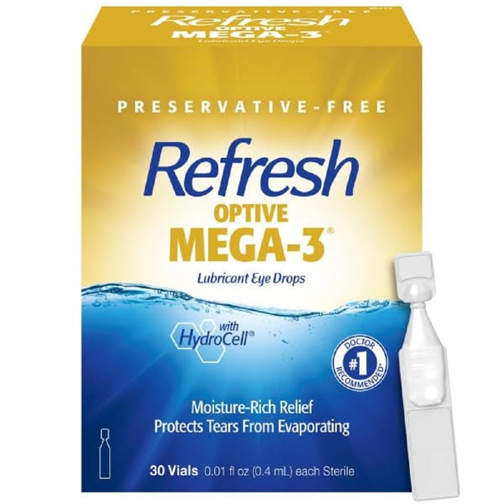 Optive Mega-3 Lubricant Eye Drops, Preservative-Free, 0.01 Fl Oz Single-Use Containers, 30 Count