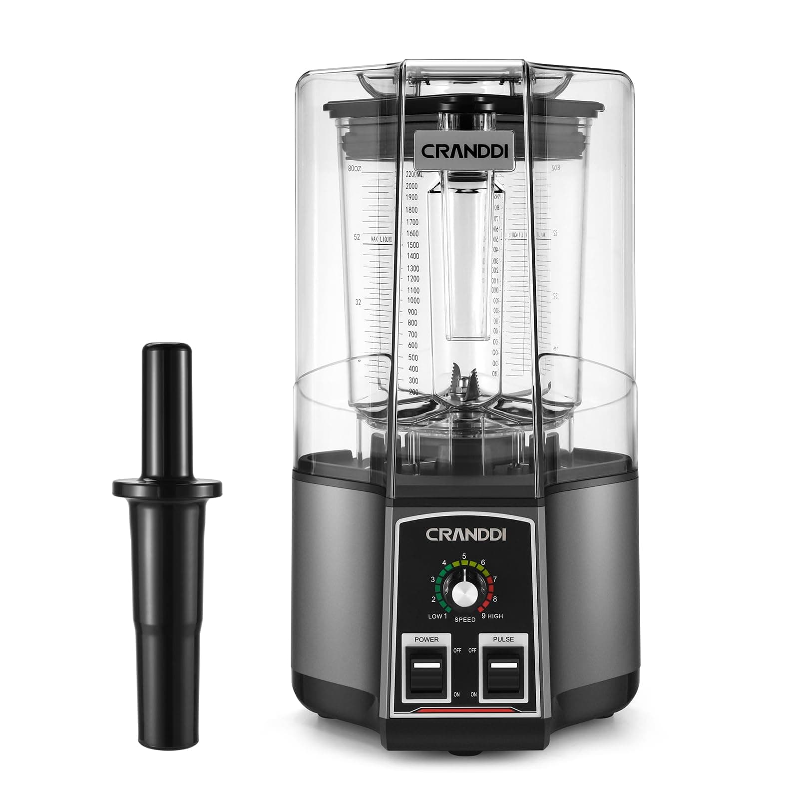 CRANDDI - Silent Shield Blender, 80 oz Large Professional Blender for Home, Kitchen, Ice Crushing, Smoothies and Smoothies, 1500W, K85 Grey