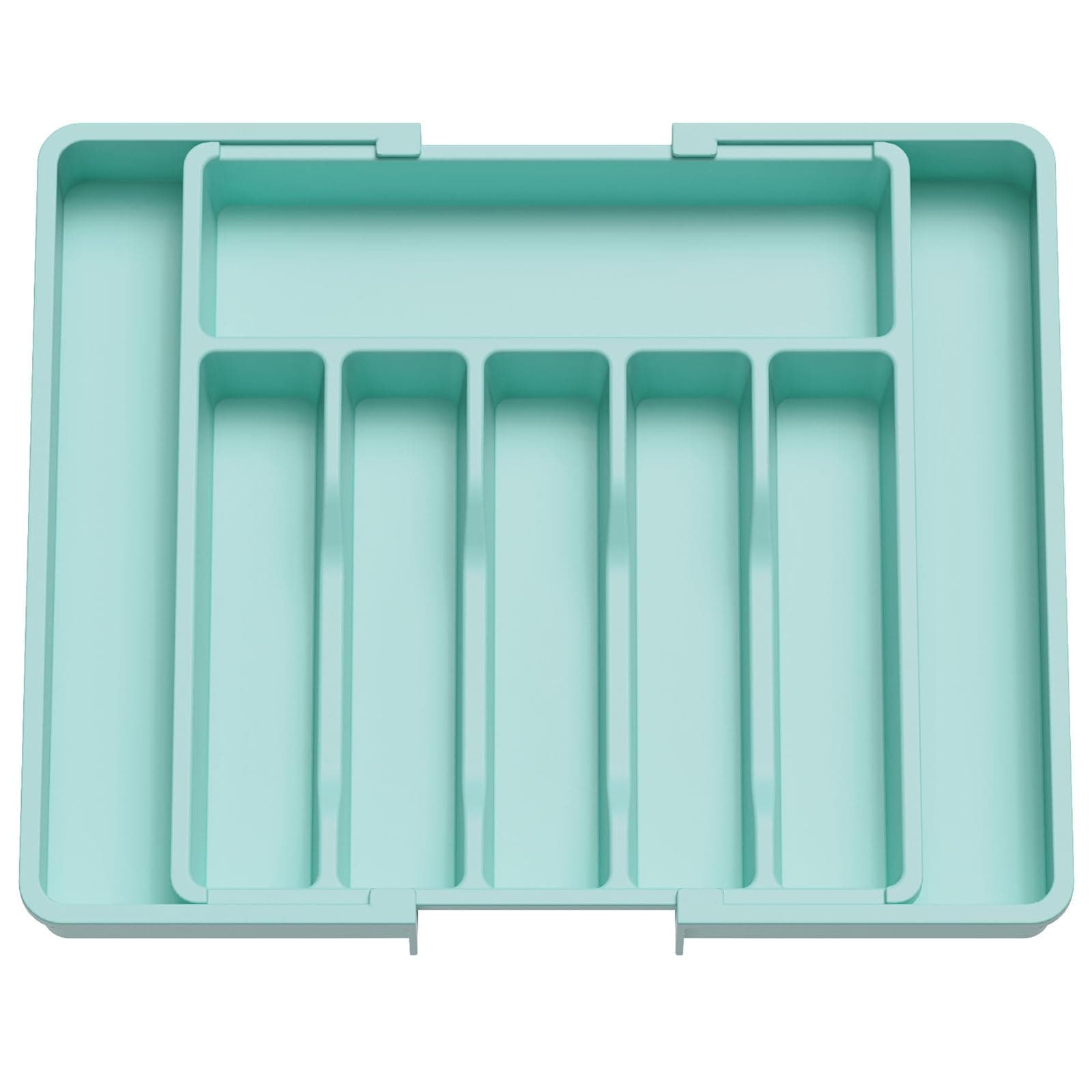 Lifewit Extendable Cutlery Drawer Organiser, Adjustable Cutlery Tray, Plastic Adjustable Kitchen Storage Dividers for Utensil Spoons Forks Knives, 8 Compartments, 33-57 x 38cm, Turquoise