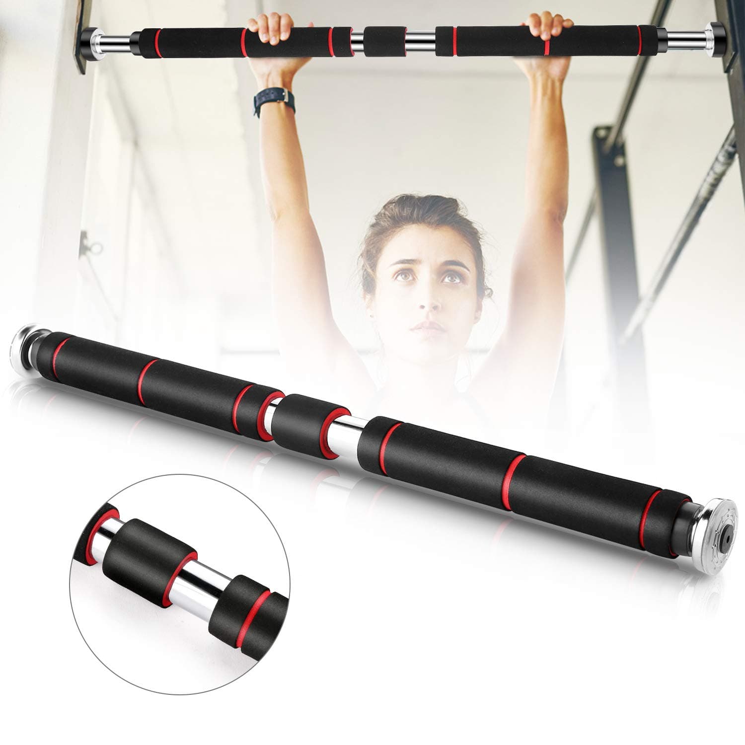 MYEDO Door Pull Up Bars | Multi-functional Chinup Sit Core Abs Up To 100Kg| Chin Up Bar Non Slip Heavy Duty Home Fitness Bar Adjustable with a Width of 60-100 cm