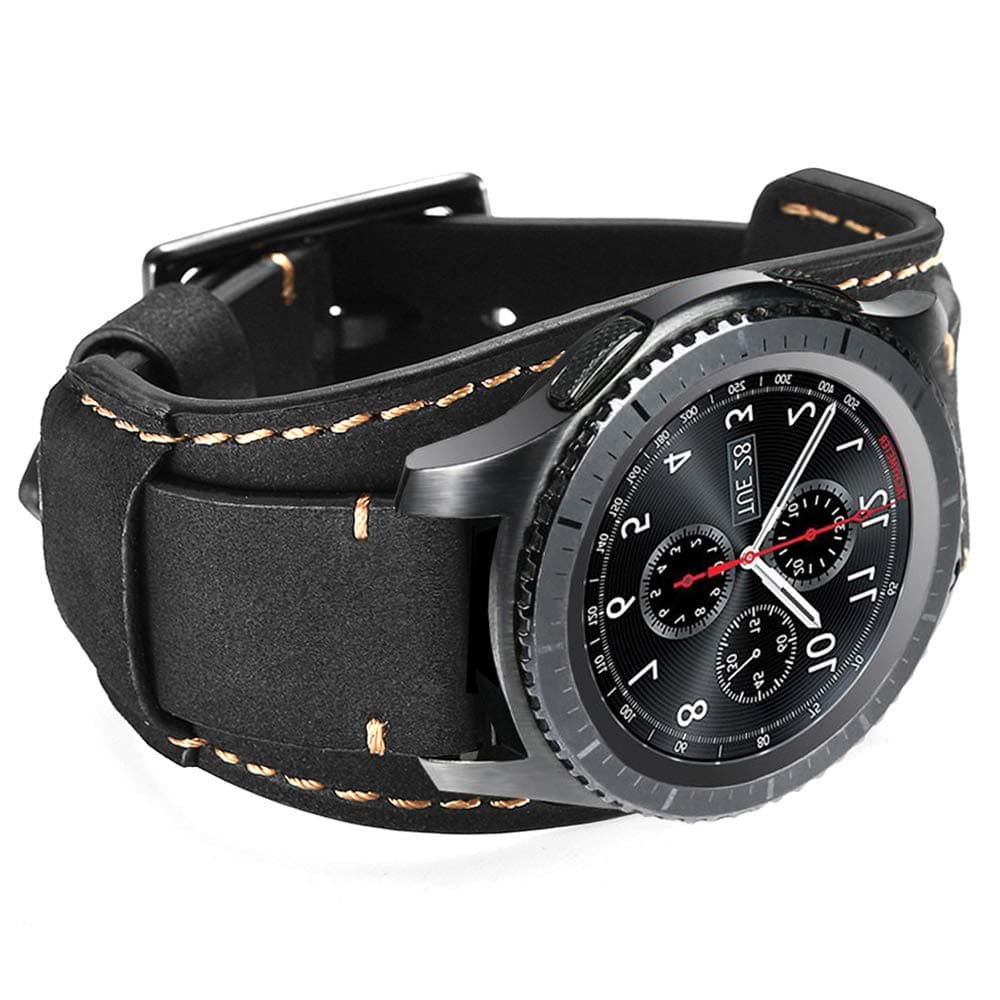 Compatible with Samsung Galaxy Watch 6 Classic 43mm 47mm, Watch 42mm/Galaxy Watch 3 41mm/Watch 4 40mm 44mm Classic 42mm 46mm/Active 2 40mm 44mm Bands,20mm Genuine Leather Cuff Strap. (Black)
