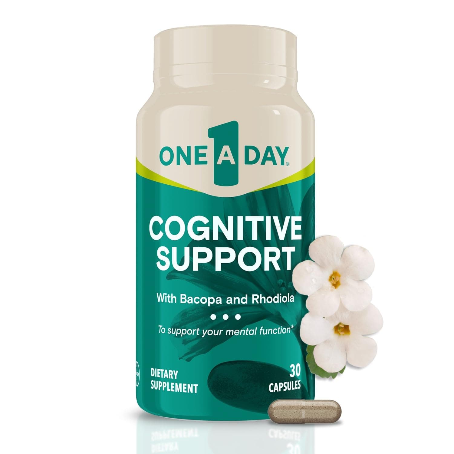 One A Day Cognitive Supplement – Brain Supplement to Support Cognitive Performance for Men and Women with Bacopa. Also includes Rhodiola, & Holy Basil, 30 Capsules