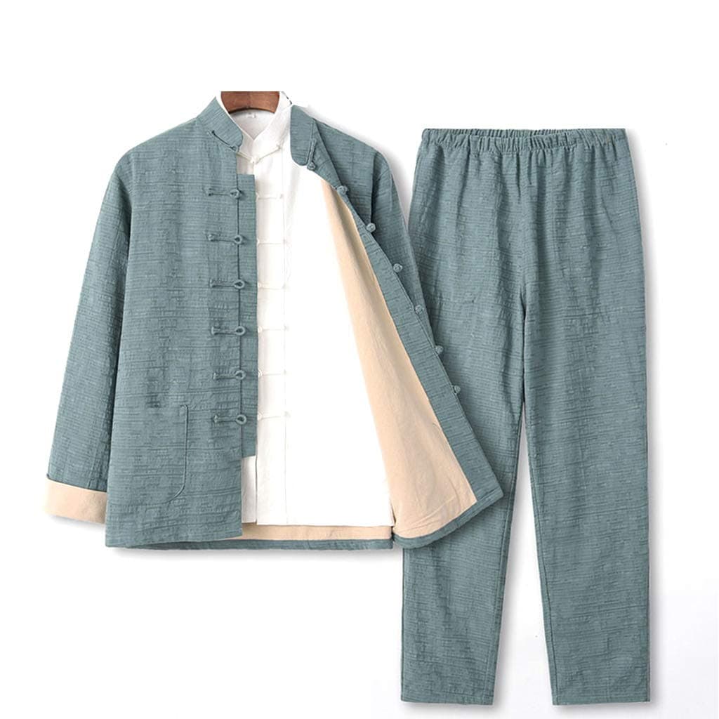 ZHOUXIAOKung Fu Uniforms Set of 3 Martial Arts Jacket Chinese Tang Suit Long Sleeved Coats Shirt,Chinese Traditional Clothes,Cotton Linen Tai Chi Clothes Zen Meditation Unif