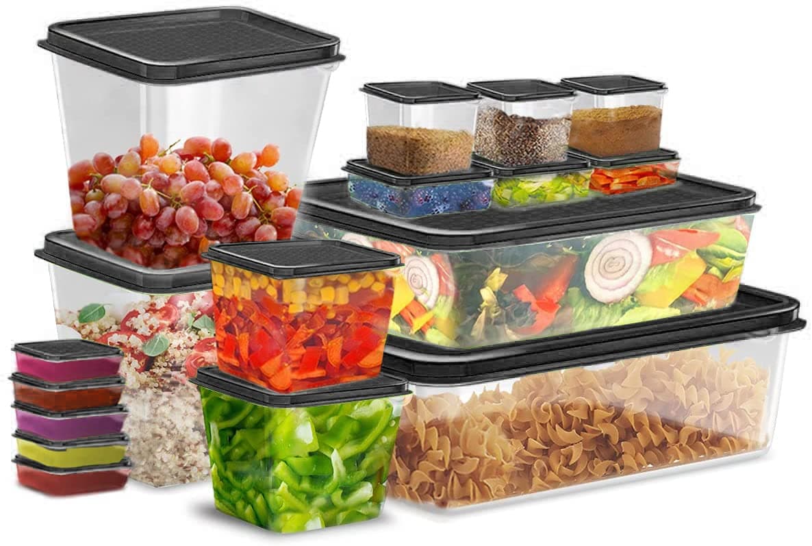 KEPLIN Reusable Meal Prep Containers with Lids - 17pcs, Black | Microwave & Dishwasher Safe Airtight Food Storage Containers | Stackable Bento Set Lunch Boxes | Freezer Storage Boxes for Food Prep