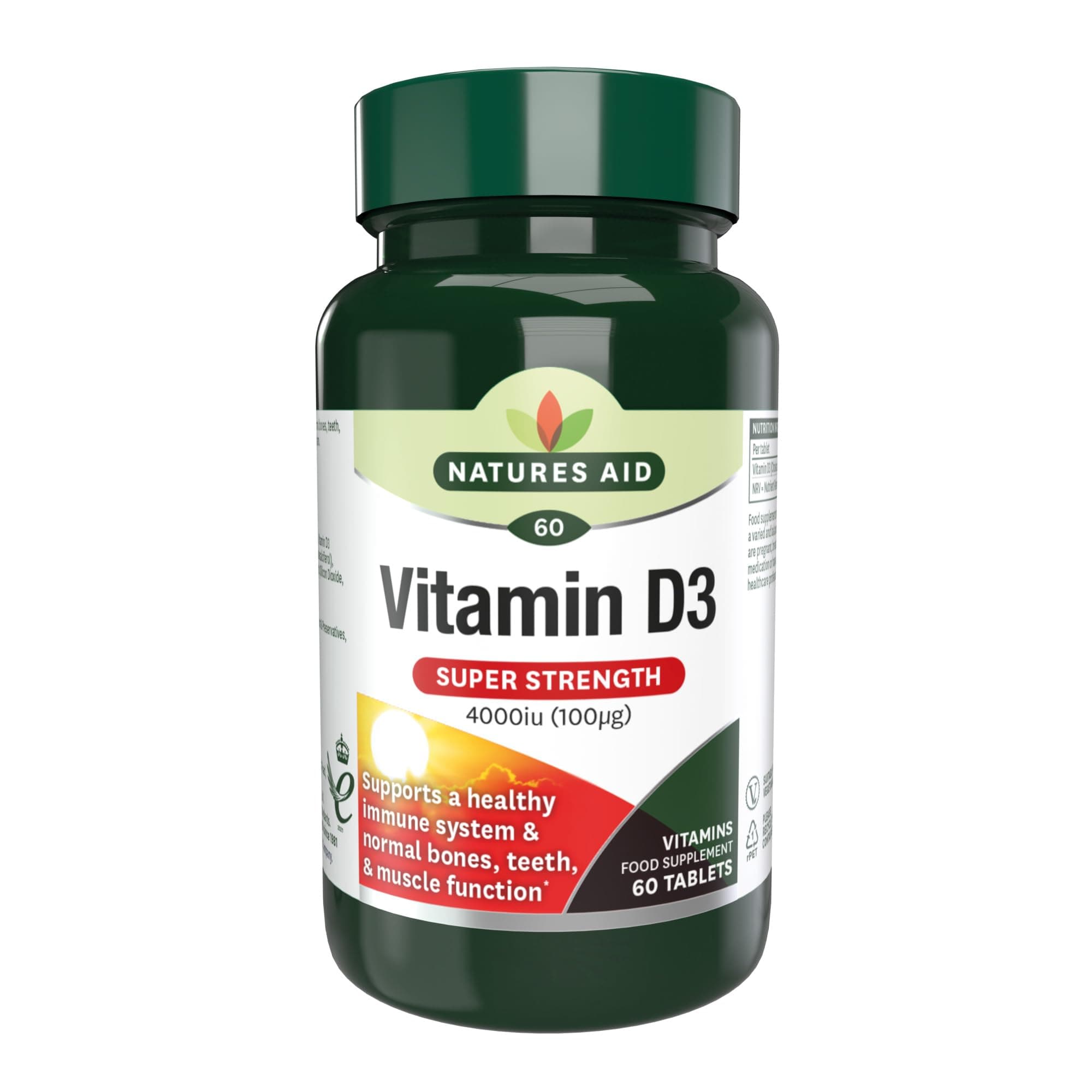 Super Strength Vitamin D3 4000iu – High Strength Vitamin D Supplement for Bones, Immune System, Mood & Energy – Natural, Non-GMO, Gluten Free, Vegan Health & Wellness Support – 60 Tablets