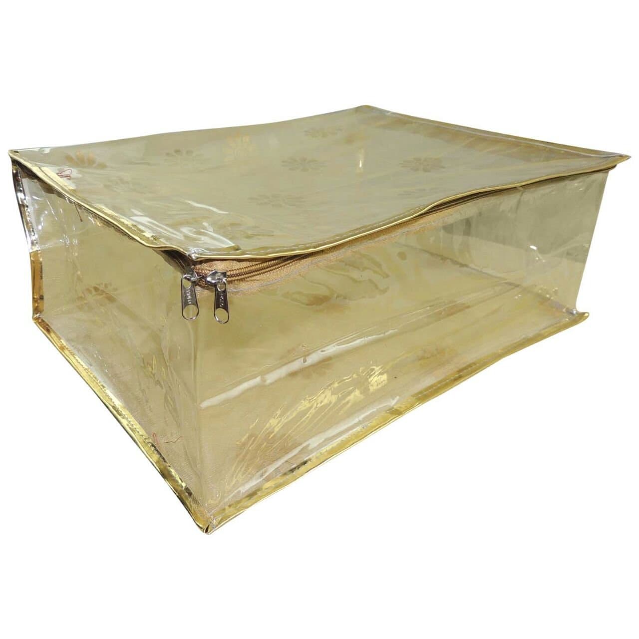 Banarsi Kanjeevaram Paithani Silk Work Saree Box Zip Covers - Set of 3 Golden