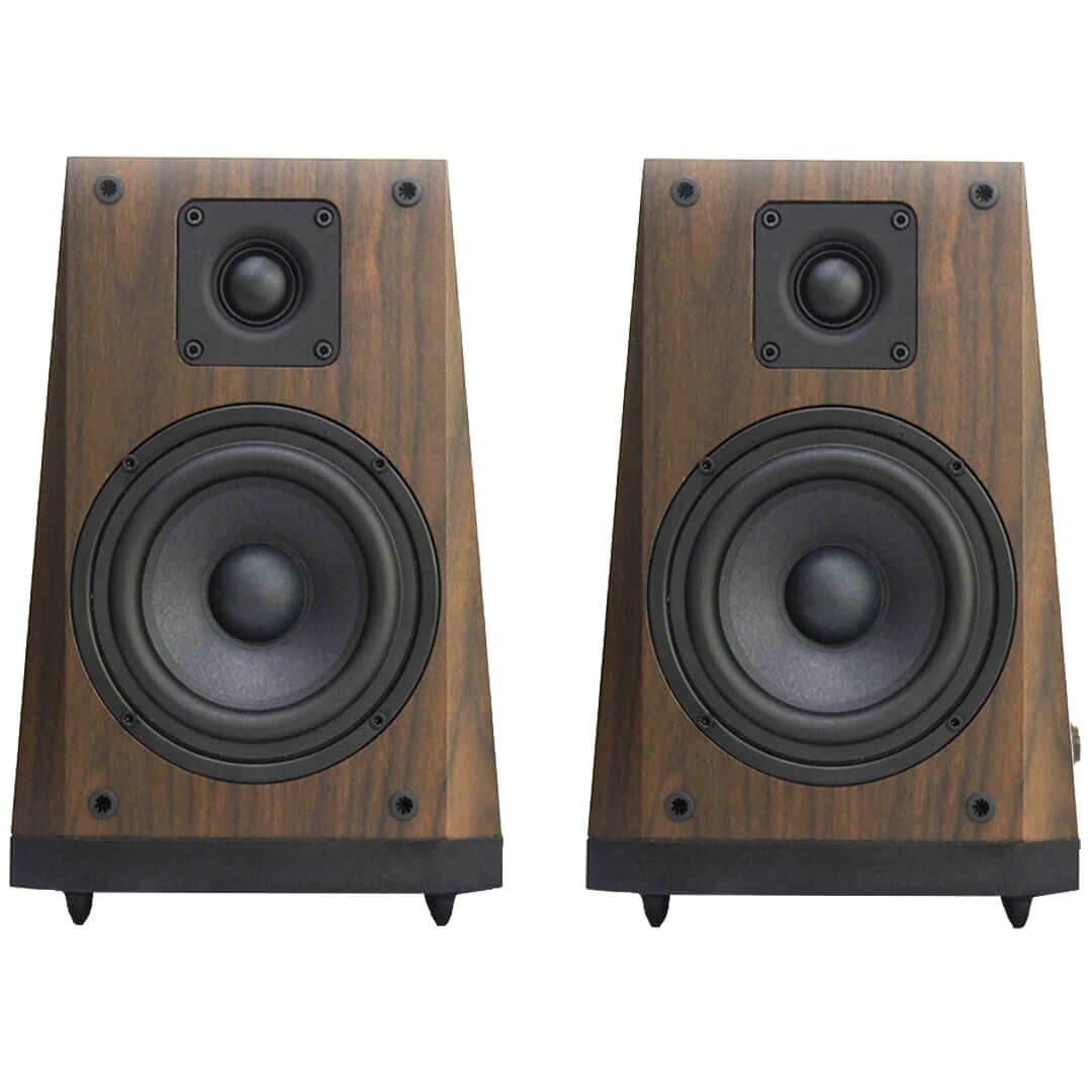 Studio Quality 2.0 Speakers with 5 Inch Subwoofer, 1 Inch Tweeter, and Trapezoid Wooden Cabinets - AC Powered 80W RMS (AR604)
