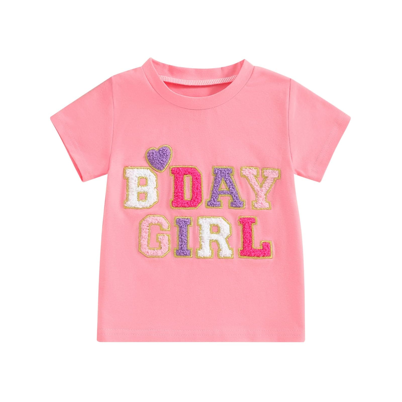 FIOMVAToddler Baby Girl Birthday Shirt One Two Three Four Five Short Sleeve Embroidery Tee Shirt Birthday Outfits Clothes