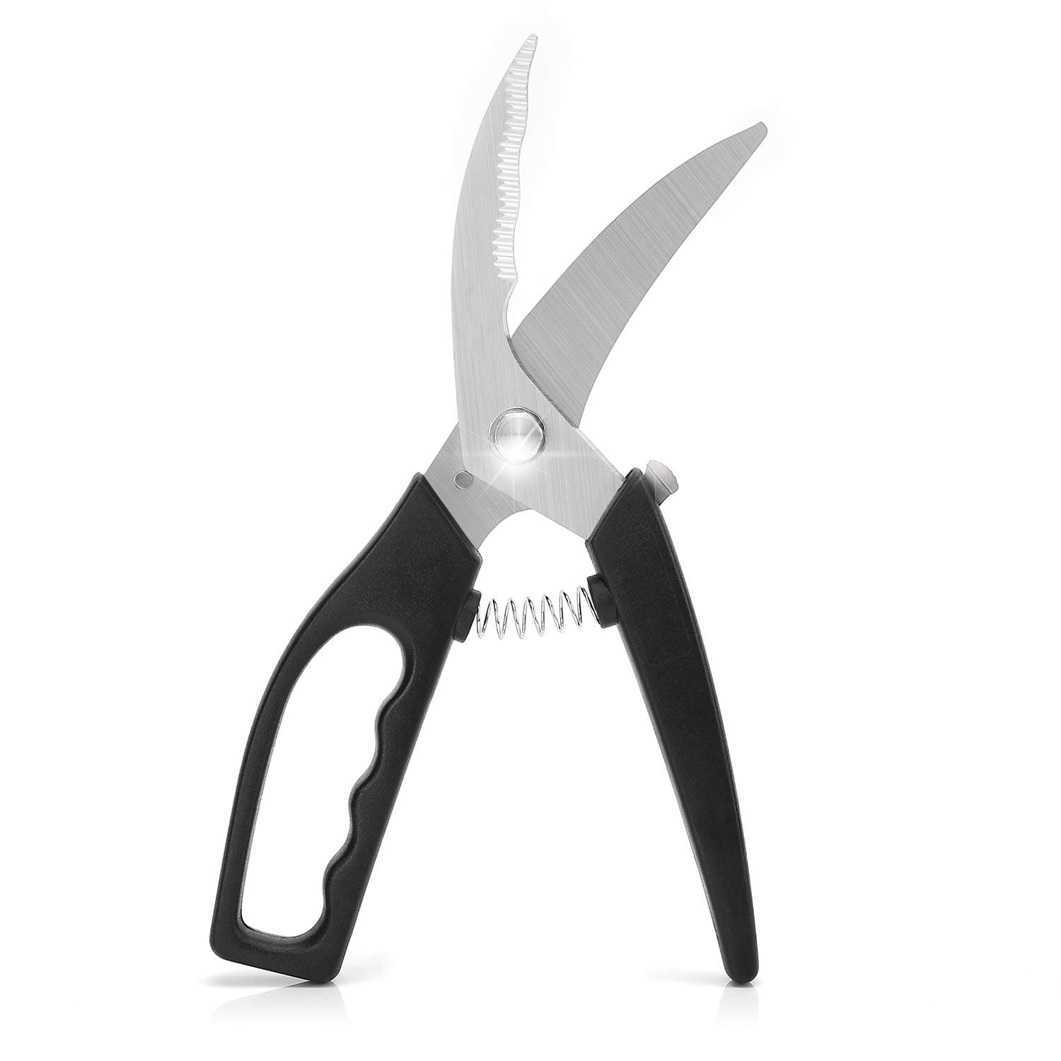 POPRUN Poultry Shears Spring Loaded Heavy Duty Kitchen Scissors for Cutting Poultry/Chicken Bones/Fish/Meat/Vegetables/Herbs/BBQ,Ultra Sharp Stainless Steel Blades-Black