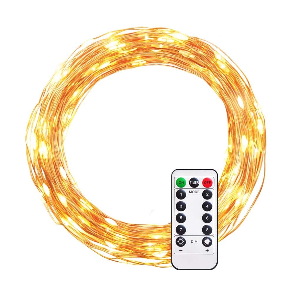 Ulwae String Light Warm White, 100 LEDs in 33ft Copper Wire, Dimmable with Remote Control for Christmas, Birthday, Wedding Parties