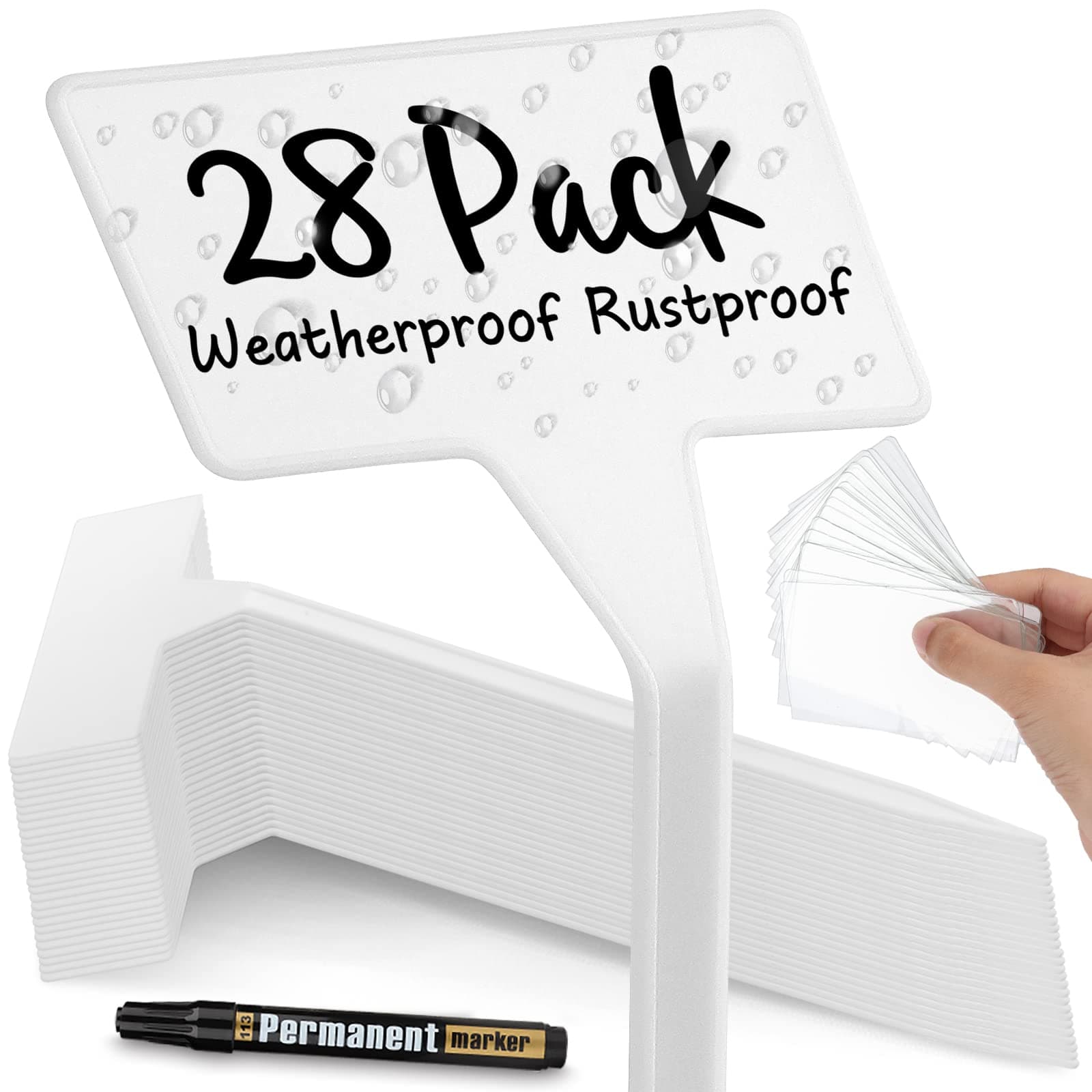 28 Pack Outdoor Plant Label, Large Waterproof Plastic Plant T-Type Tags, Durable Nursery Garden Markers, Perfect for Herbs, Flowers, Vegetable (Height 11.8'')