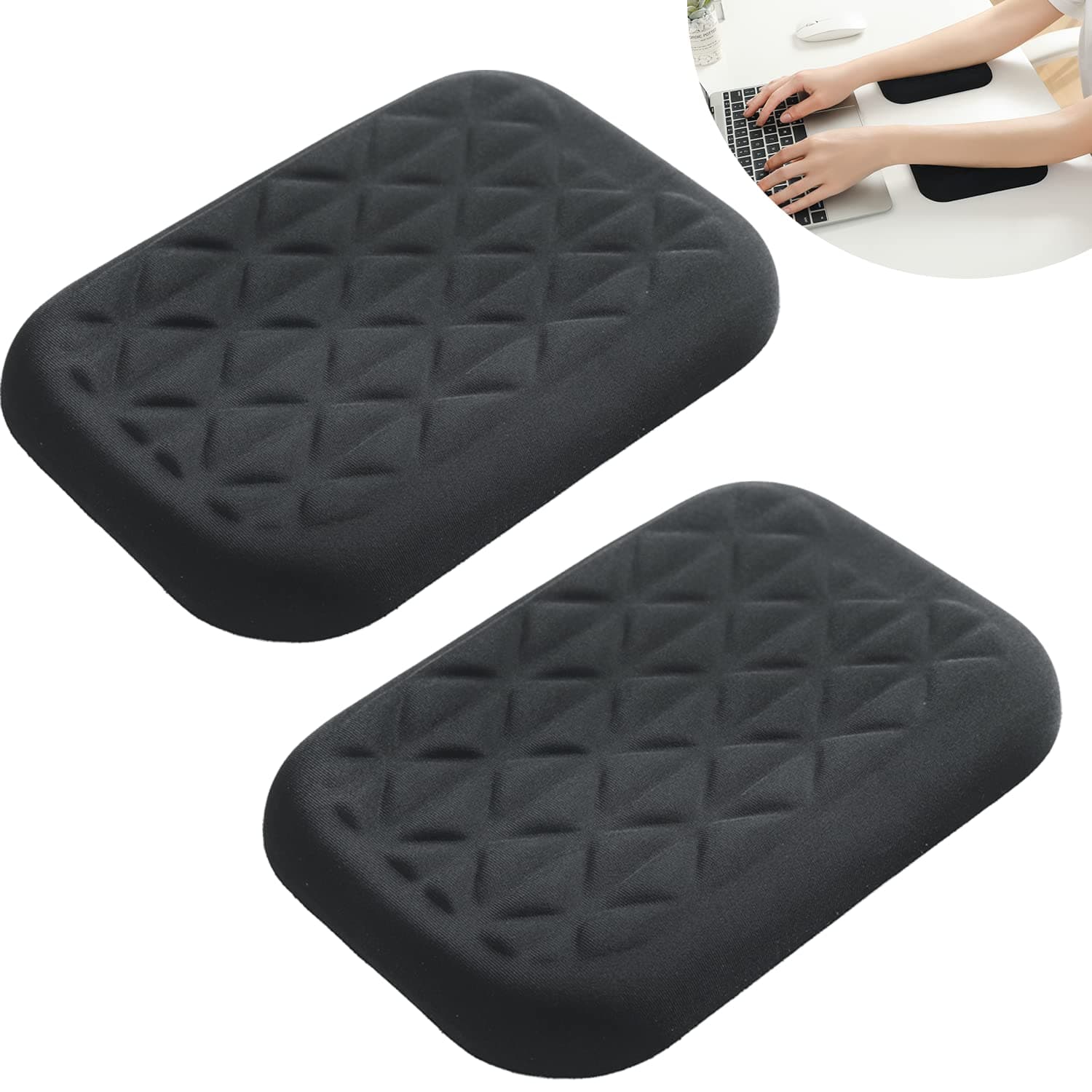 Ergonomic Wrist & Elbow Rest Pad for Desk with Memory Foam & Non-Slip Base, Relieve Elbow Pain Armrest Wrist Support(6.3 * 4.3 inch, Black, 2pcs)
