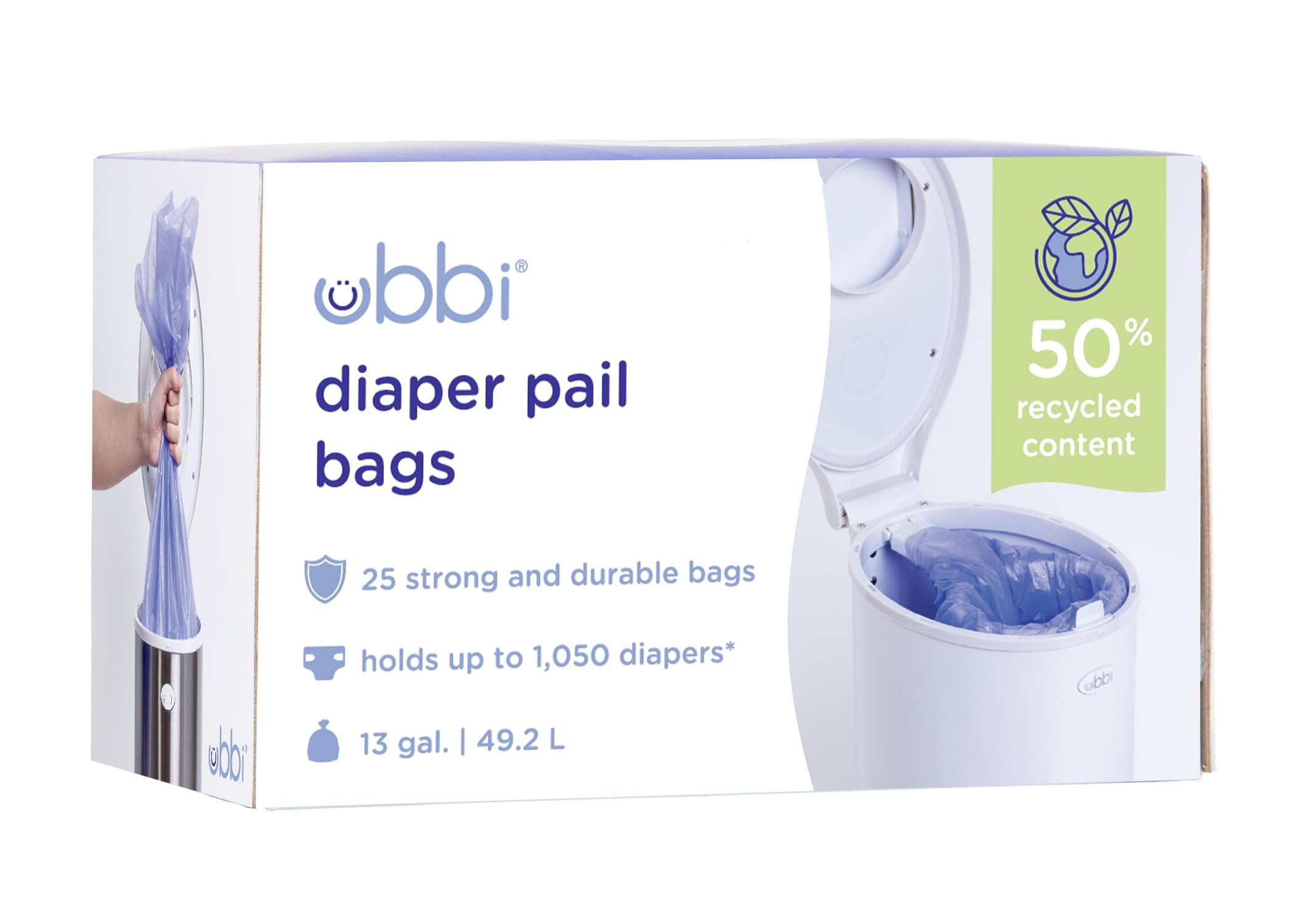 Ubbi Nappy Bin Liners, Diaper Pail Refill Bags, Large Bin Bags, Disposable Waste Bags, Single Pack - 25 Count