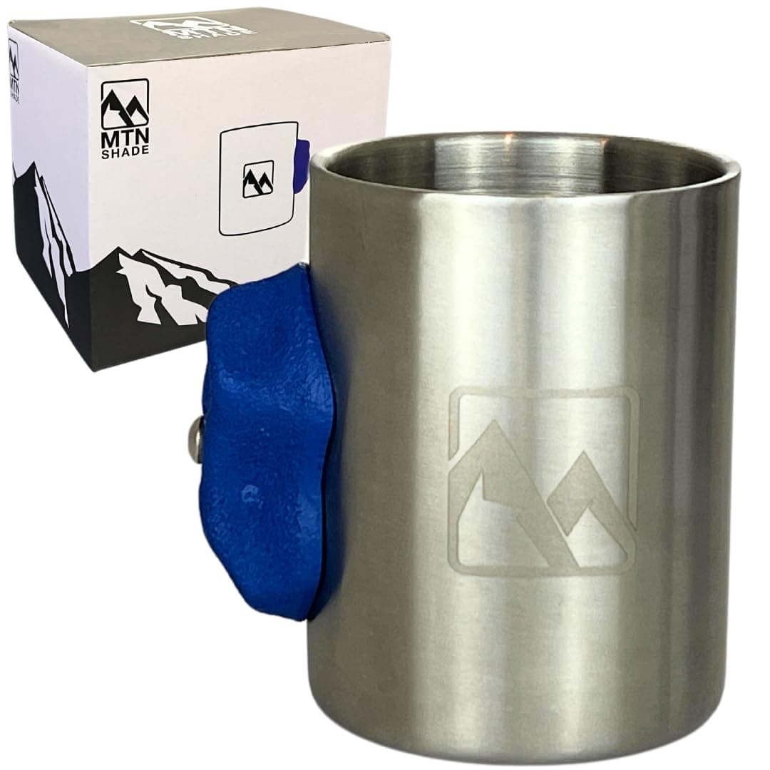 Rock Climbing Mug with Real Crimp Handle - 12oz Stainless Steel Pinch Hold Mug Climber Gift (Blue)