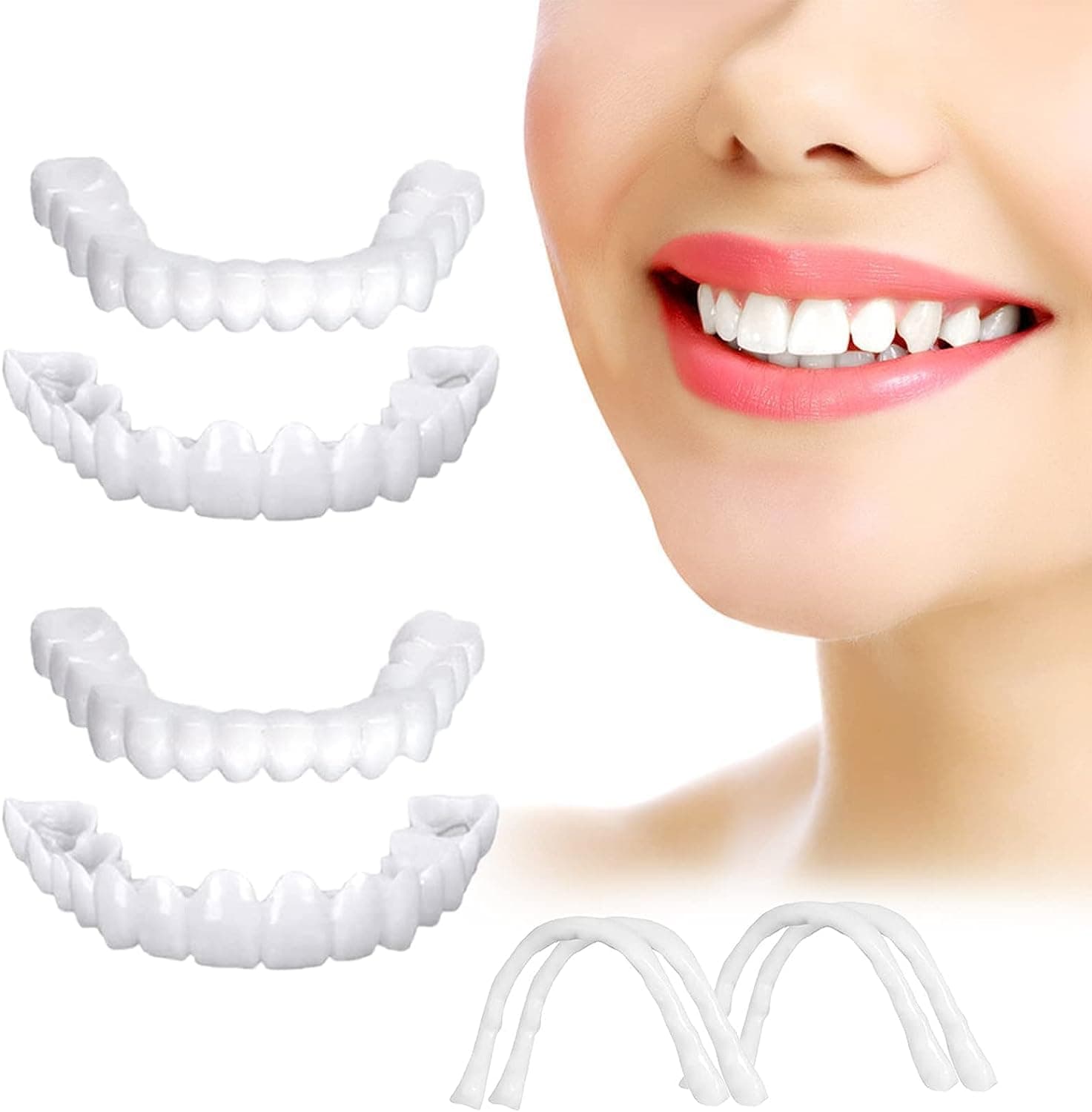 Fake Teeth, 4PCS Temporary Fake Teeth for Women and Men, Nature and Comfortable Veneers to Regain Confident Smile 1.11
