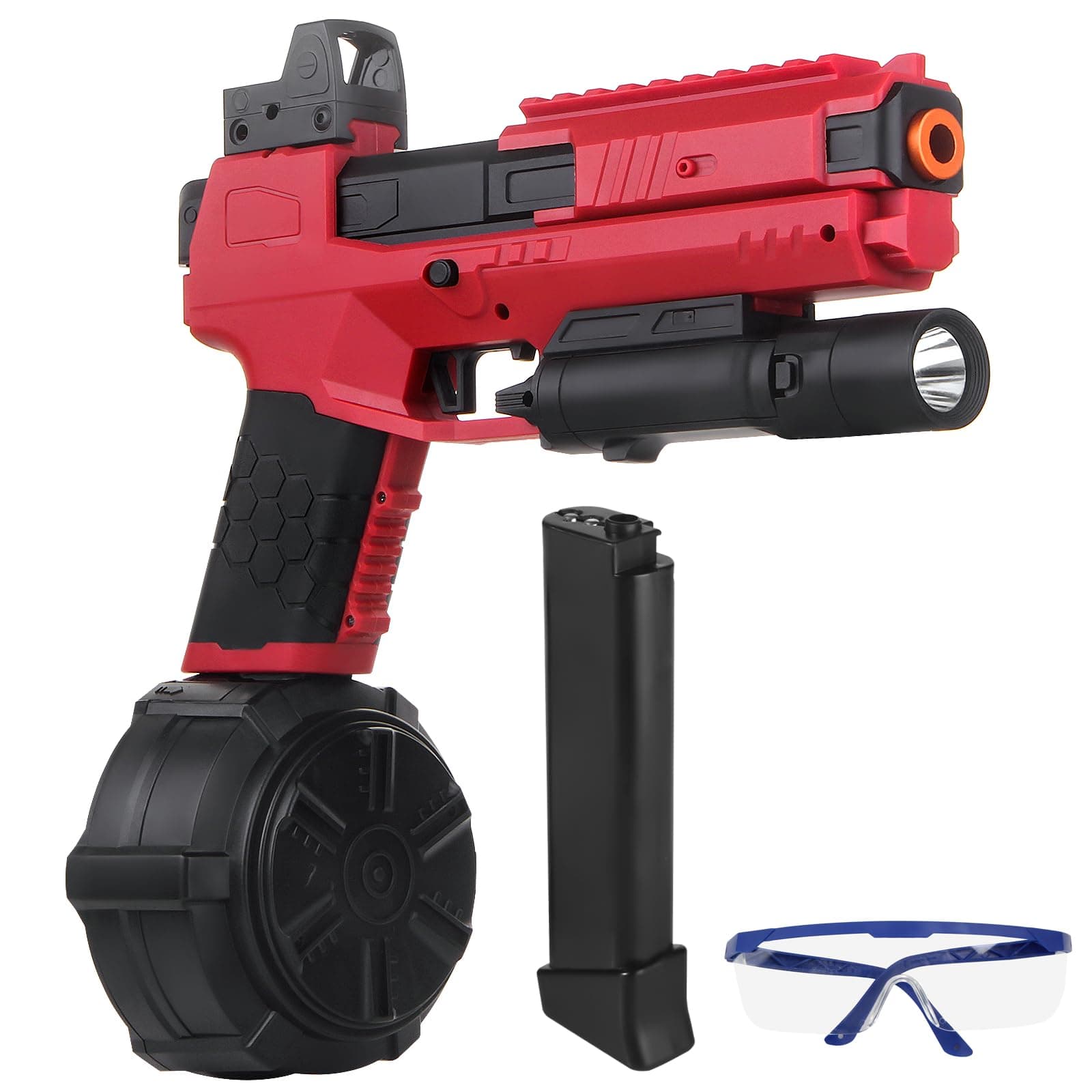 Gel Blaster Toys X6 for Ages 14 & Up and Adults,Full Auto Splatter-Blaster X2 X5 New Upgrade Version with Drum,Long Hopper,Safety Light and Goggles for Activities Team Game,Red
