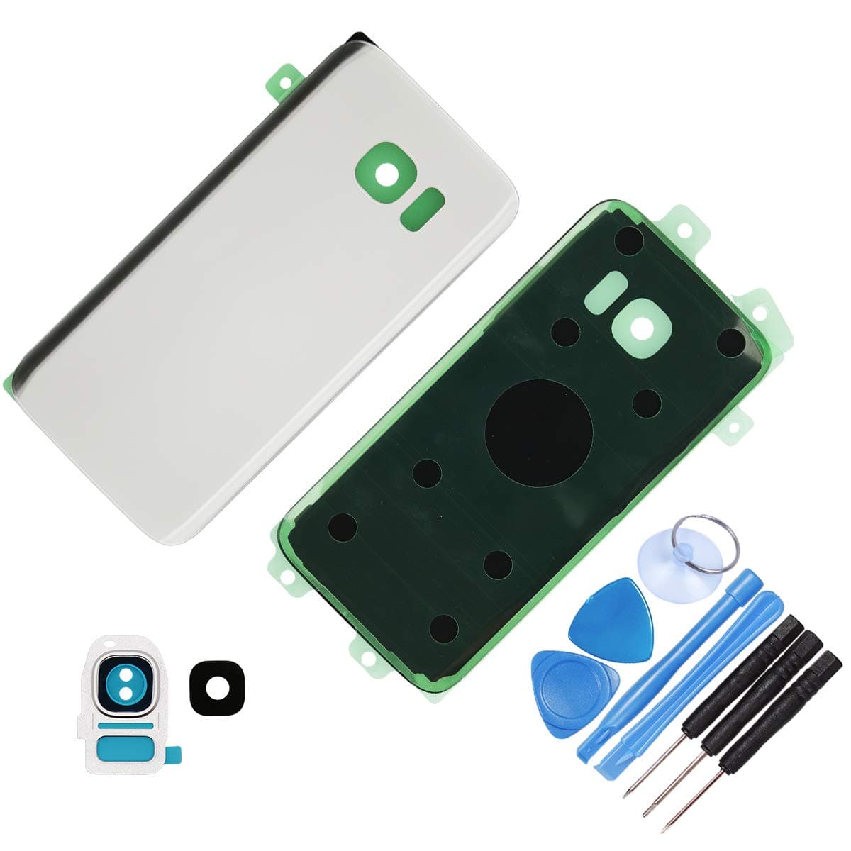 THE TECH DOCTOR Replacement Glass Back Cover Rear Housing inc Camera Lens for Samsung S7 Edge - Complete with Tools & Adhesive - Professional Repair Kit (S7 Edge, Silver)