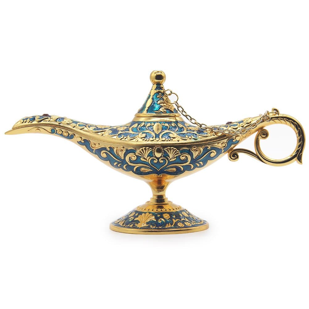 Gran Aladdin Magic Lamp Metal Decoración para el hogar (Golden Blue)