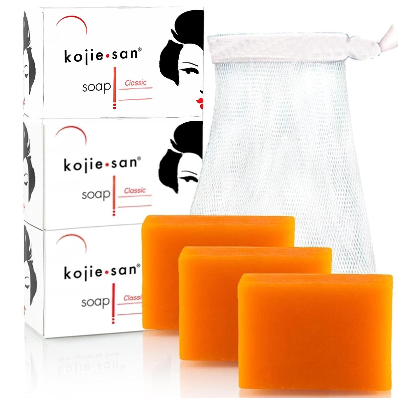 Skin Brightening Soap – The Original Kojic Acid, Dark Spot Remover Bar Soap with Coconut & Tea Tree Oil – 100g x 3 Bars with Net
